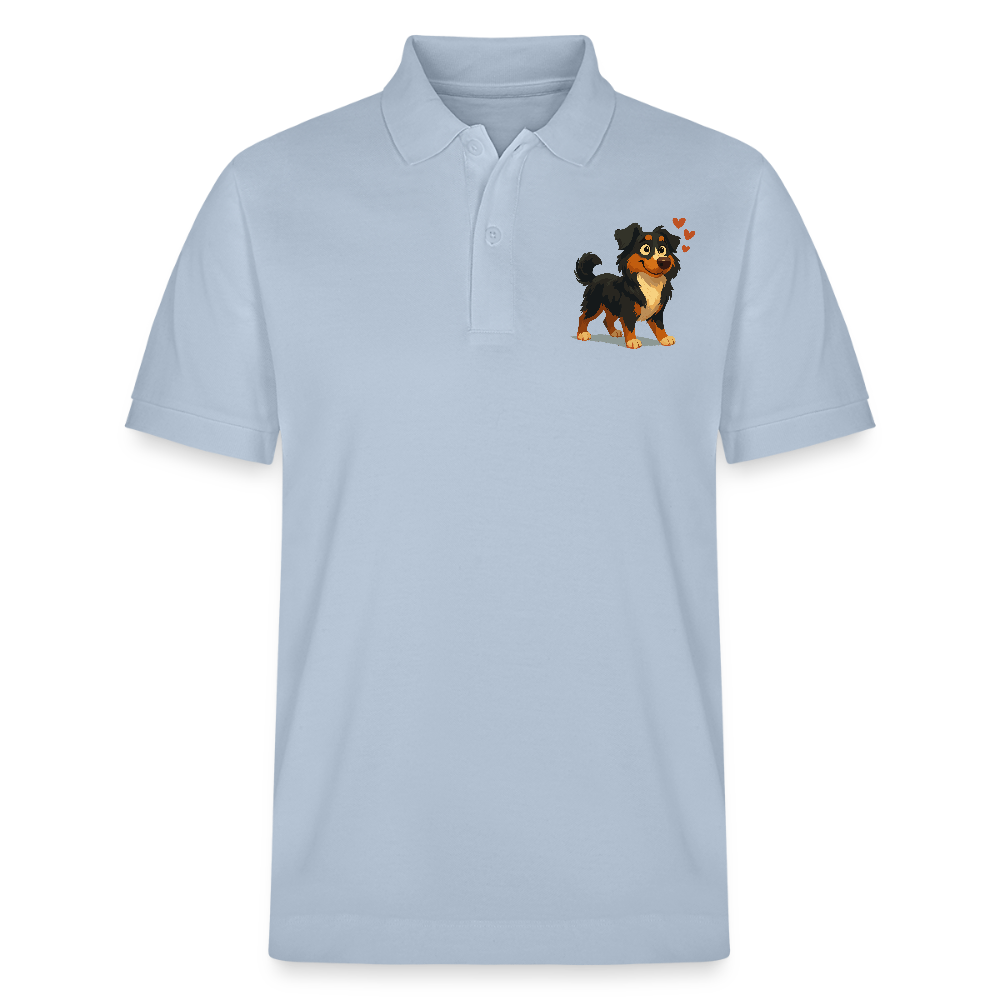 Australian Shepherd Poloshirt Verliebter Cartoon mit roten Herzen – Liebevolles Hunde Motiv für Valentinstag, Freundschaft und Geschenkideen - sky Blue