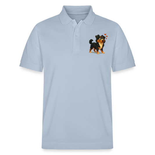 Australian Shepherd Poloshirt Verliebter Cartoon mit roten Herzen – Liebevolles Hunde Motiv für Valentinstag, Freundschaft und Geschenkideen - sky Blue