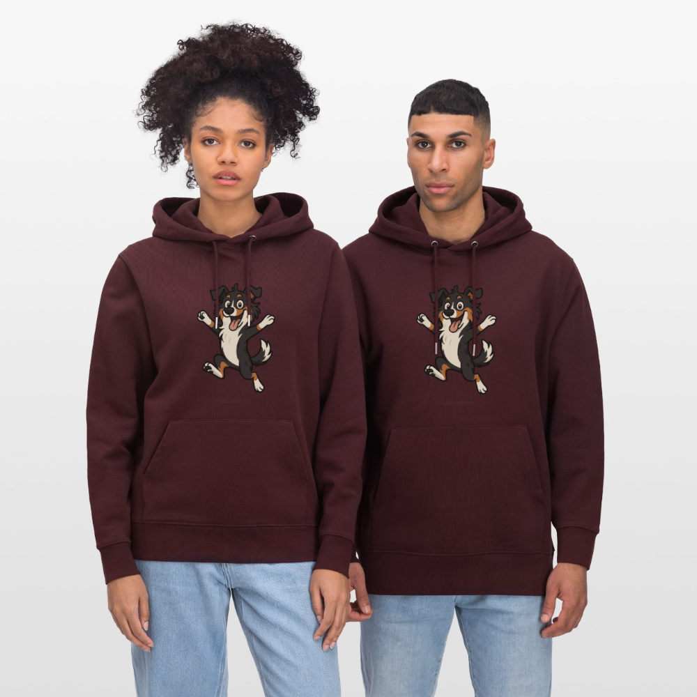 Australian Shepherd Hoodie Cartoon hüpfend – Fröhliches Hunde Motiv voller Freude und Energie für Hundeliebhaber und Geschenkideen - Maroon