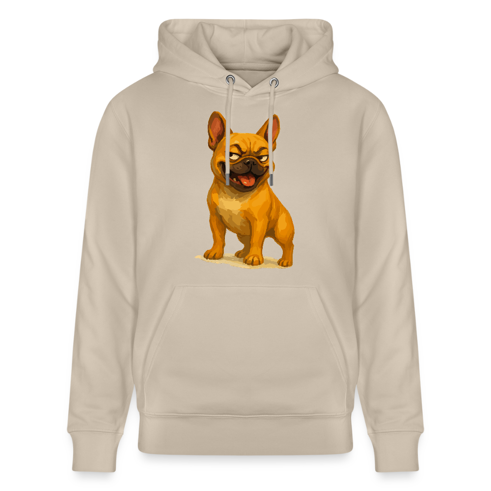 Französische Bulldogge Hoodie - Frecher Cartoon mit verschmitztem Grinsen – Humorvolles Hunde Motiv für Tierfreunde und Geschenkideen - Beige