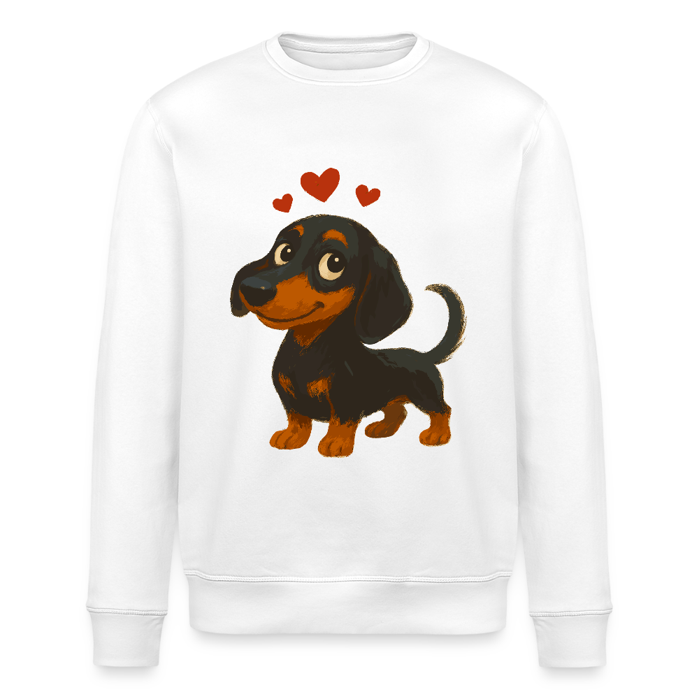 Dackel Sweatshirt – Verliebter Cartoon Dachshund | Süßer Hund Pullover Geschenk mit Herzen für Valentinstag & Hundefans - Weiß