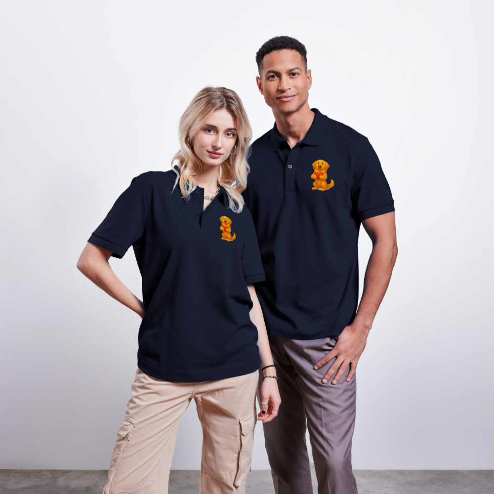 Golden Retriever Poloshirt mit Herz – süßer Cartoon Hund, liebevolles Motiv für Hundeliebhaber, Valentinstag oder besondere Geschenkideen - Navy