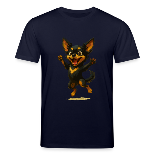 Fröhlicher Chihuahua Cartoon Hund – hüpfendes Tiermotiv voller Lebensfreude, witzige Geschenkidee für Hundefans und Tierfreunde - Navy