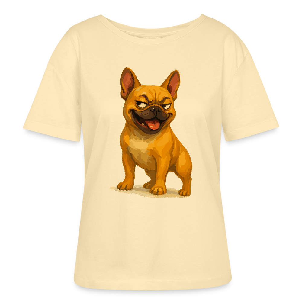 Französische Bulldogge Shirt - Frecher Cartoon mit verschmitztem Grinsen – Humorvolles Hunde Motiv für Tierfreunde und Geschenkideen - Creme