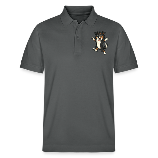 Australian Shepherd Poloshirt Cartoon hüpfend – Fröhliches Hunde Motiv voller Freude und Energie für Hundeliebhaber und Geschenkideen - Anthrazit