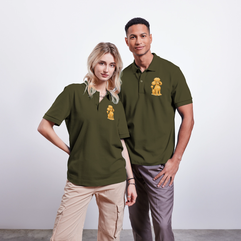 Frecher Pudel Poloshirt Cartoon im Malstil – Humorvolles Hundemotiv für Tierfreunde und Geschenkidee für Hundeliebhaber - Khaki