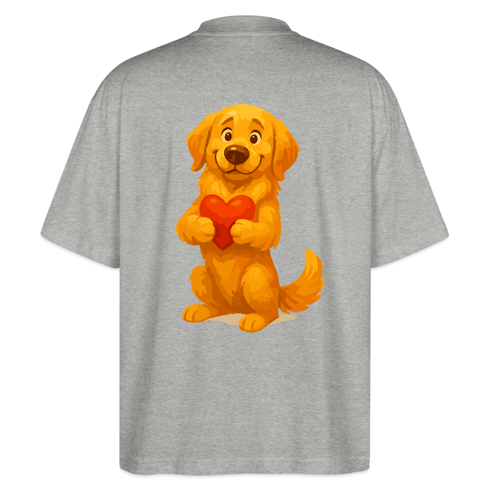 Golden Retriever Oversized mit Herz – süßer Cartoon Hund, liebevolles Motiv für Hundeliebhaber, Valentinstag oder besondere Geschenkideen - Grau meliert