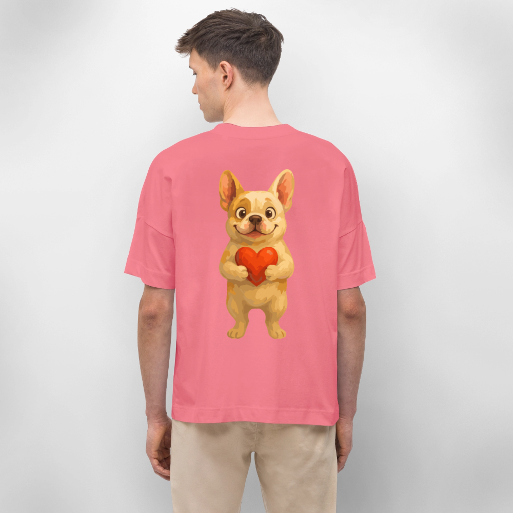 Französische Bulldogge Oversized mit Herz Cartoon – Liebevolles Hunde Motiv für Valentinstag, Freundschaft und Geschenkideen - Pink 
