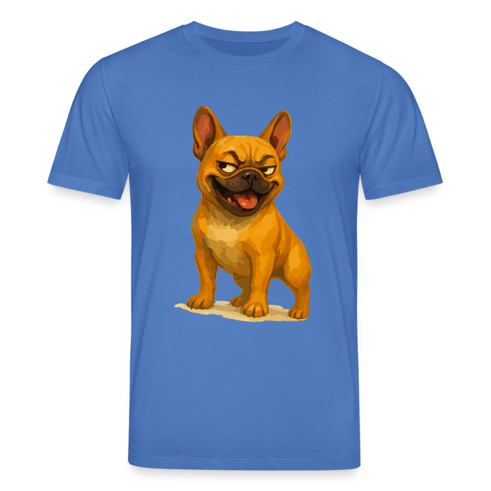 Französische Bulldogge T-Shirt - Frecher Cartoon mit verschmitztem Grinsen – Humorvolles Hunde Motiv für Tierfreunde und Geschenkideen - Achtsames Blau