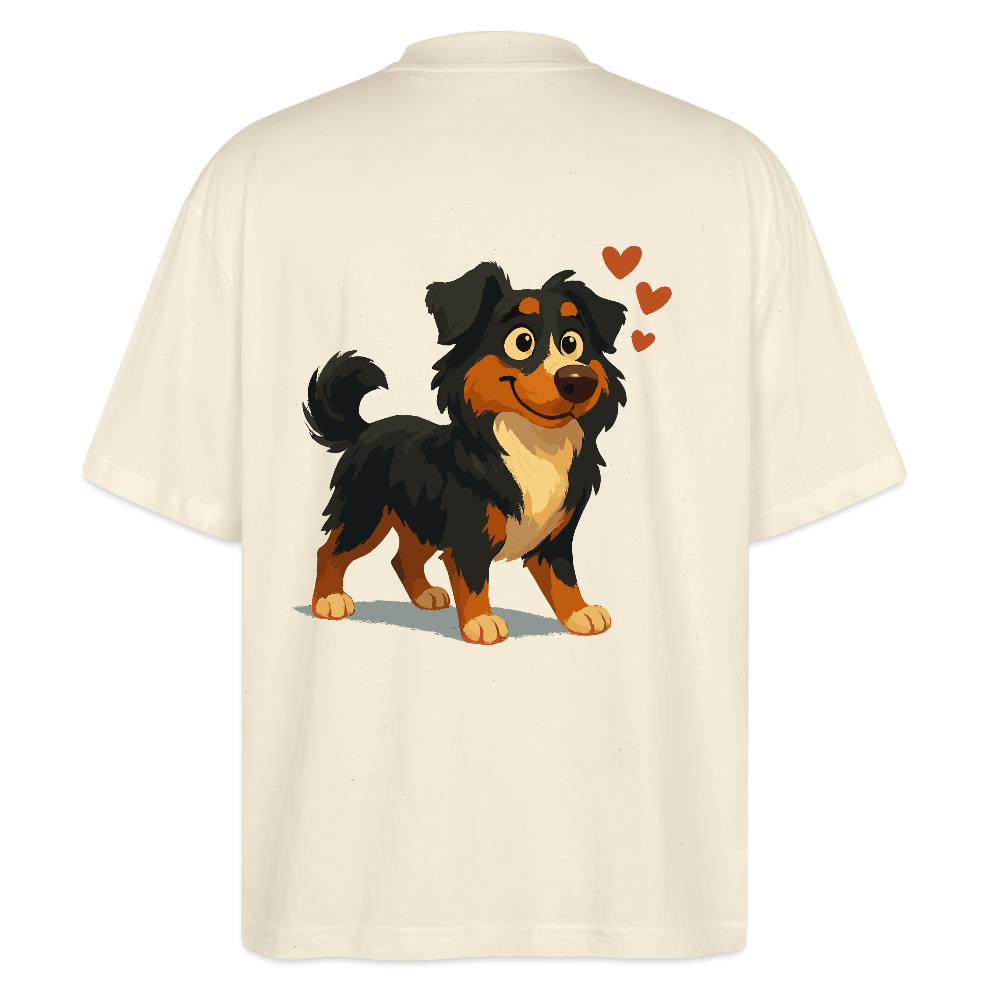 Australian Shepherd Oversized Verliebter Cartoon mit roten Herzen – Liebevolles Hunde Motiv für Valentinstag, Freundschaft und Geschenkideen - Weißgrau