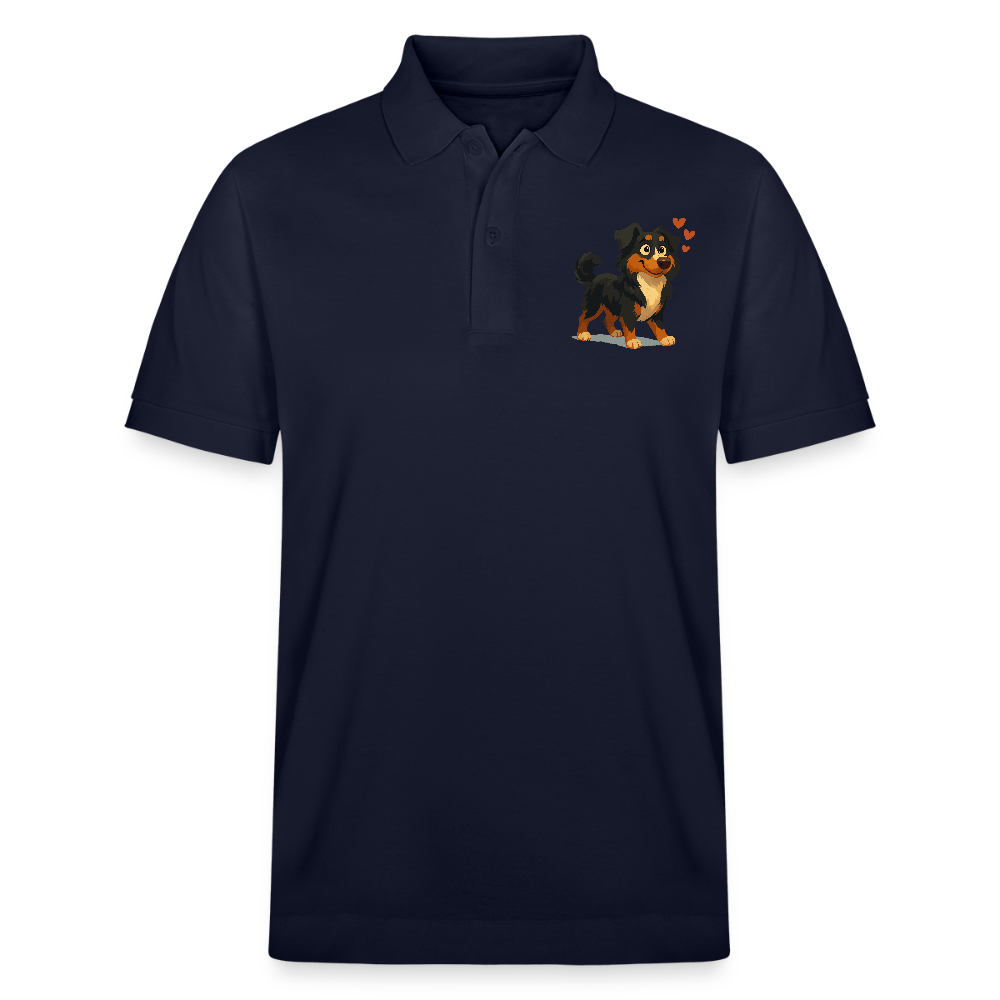 Australian Shepherd Poloshirt Verliebter Cartoon mit roten Herzen – Liebevolles Hunde Motiv für Valentinstag, Freundschaft und Geschenkideen - Navy