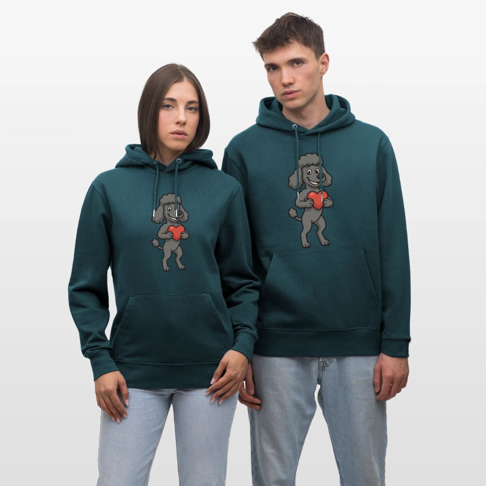 Pudel Hoodie mit Herz Cartoon – Liebevolles Hunde Motiv für Valentinstag, Geschenke und Hundeliebhaber - Dunkles Petrol