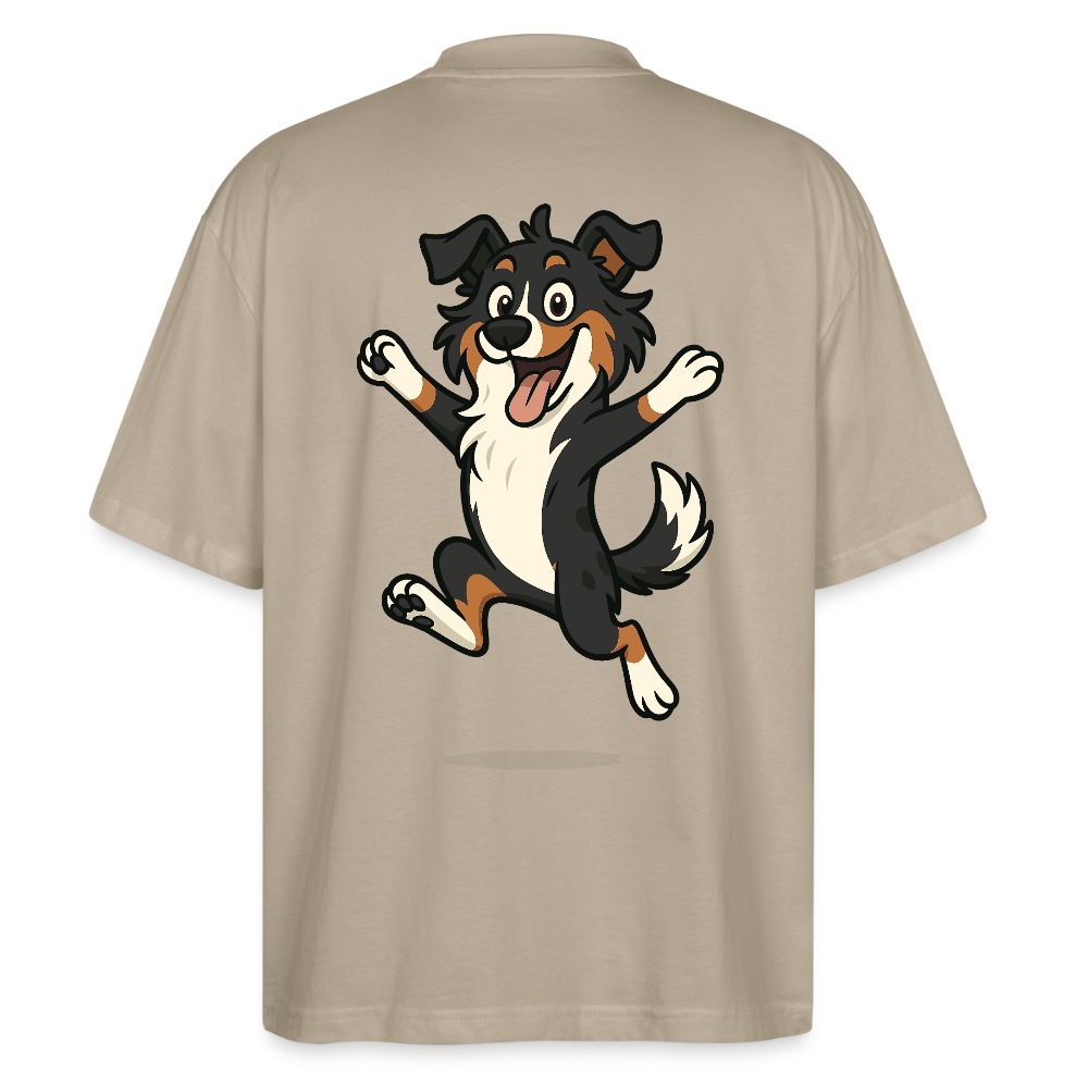 Australian Shepherd Oversized Cartoon hüpfend – Fröhliches Hunde Motiv voller Freude und Energie für Hundeliebhaber und Geschenkideen - Steingrau