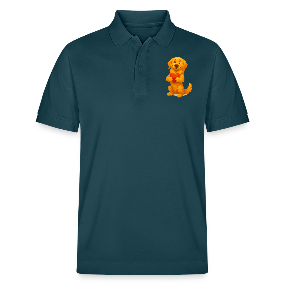 Golden Retriever Poloshirt mit Herz – süßer Cartoon Hund, liebevolles Motiv für Hundeliebhaber, Valentinstag oder besondere Geschenkideen - Dunkles Petrol