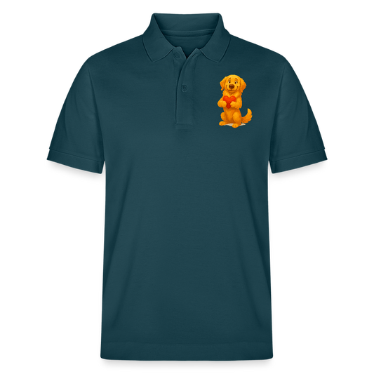 Golden Retriever Poloshirt mit Herz – süßer Cartoon Hund, liebevolles Motiv für Hundeliebhaber, Valentinstag oder besondere Geschenkideen - Dunkles Petrol