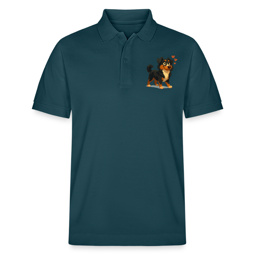 Australian Shepherd Poloshirt Verliebter Cartoon mit roten Herzen – Liebevolles Hunde Motiv für Valentinstag, Freundschaft und Geschenkideen - Dunkles Petrol