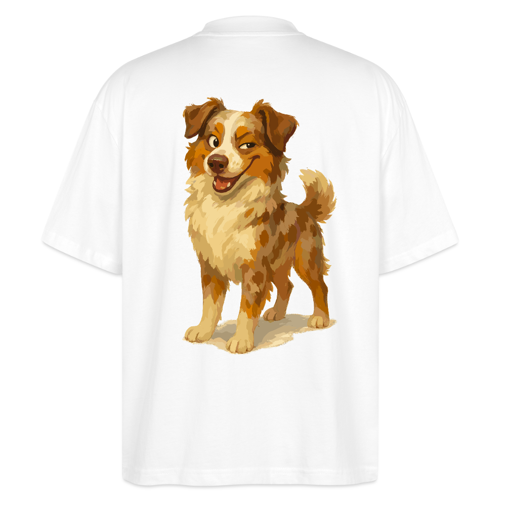 Australian Shepherd Oversized Frecher Cartoon mit verschmitztem Grinsen – Humorvolles Hunde Motiv für Tierfreunde und Geschenkideen - Weiß