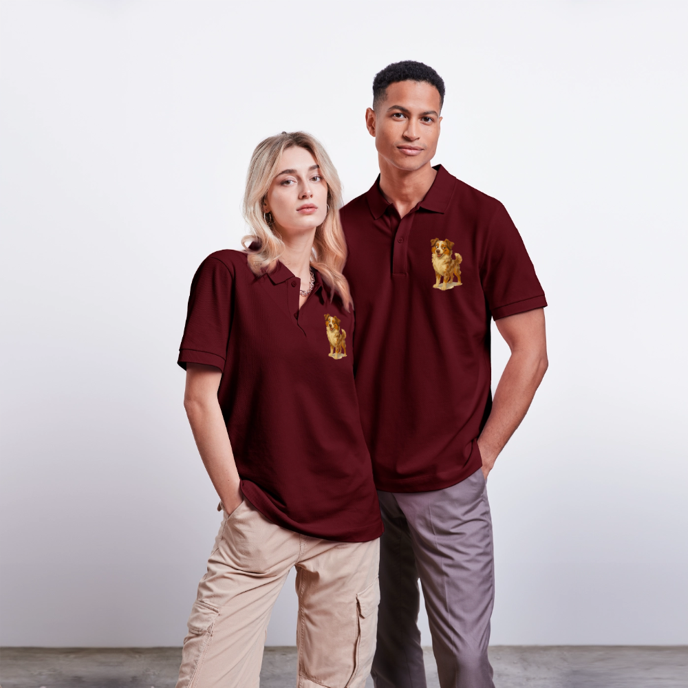Australian Shepherd Poloshirt Frecher Cartoon mit verschmitztem Grinsen – Humorvolles Hunde Motiv für Tierfreunde und Geschenkideen - Burgunderrot