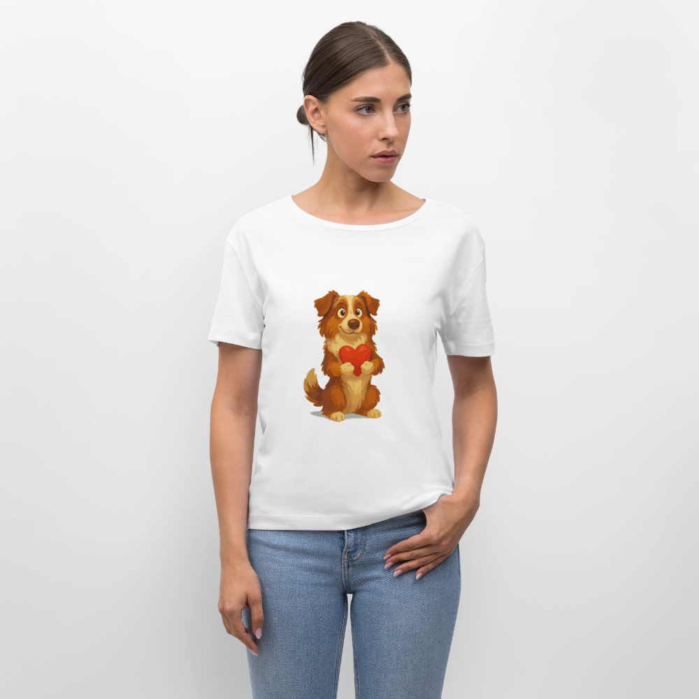 Australian Shepherd Shirt Süßer Cartoon mit Herz – Liebevolles Hunde Motiv für Valentinstag, Freundschaft und Geschenkideen - Weiß