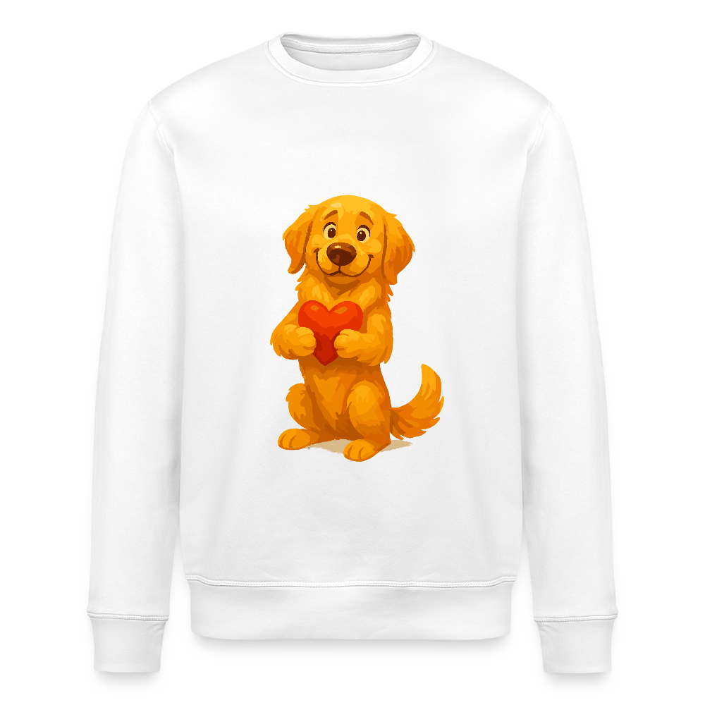 Golden Retriever Sweatshirt mit Herz – süßer Cartoon Hund, liebevolles Motiv für Hundeliebhaber, Valentinstag oder besondere Geschenkideen - Weiß