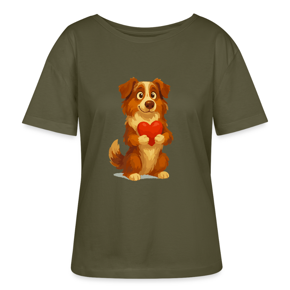 Australian Shepherd Shirt Süßer Cartoon mit Herz – Liebevolles Hunde Motiv für Valentinstag, Freundschaft und Geschenkideen - Khaki