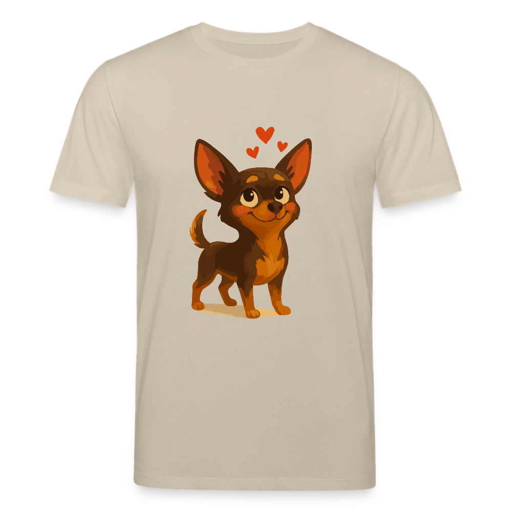Verliebter Chihuahua T-Shirt Cartoon Hund mit Herzen – süßes romantisches Tiermotiv, Geschenkidee für Valentinstag und Hundefans - Beige