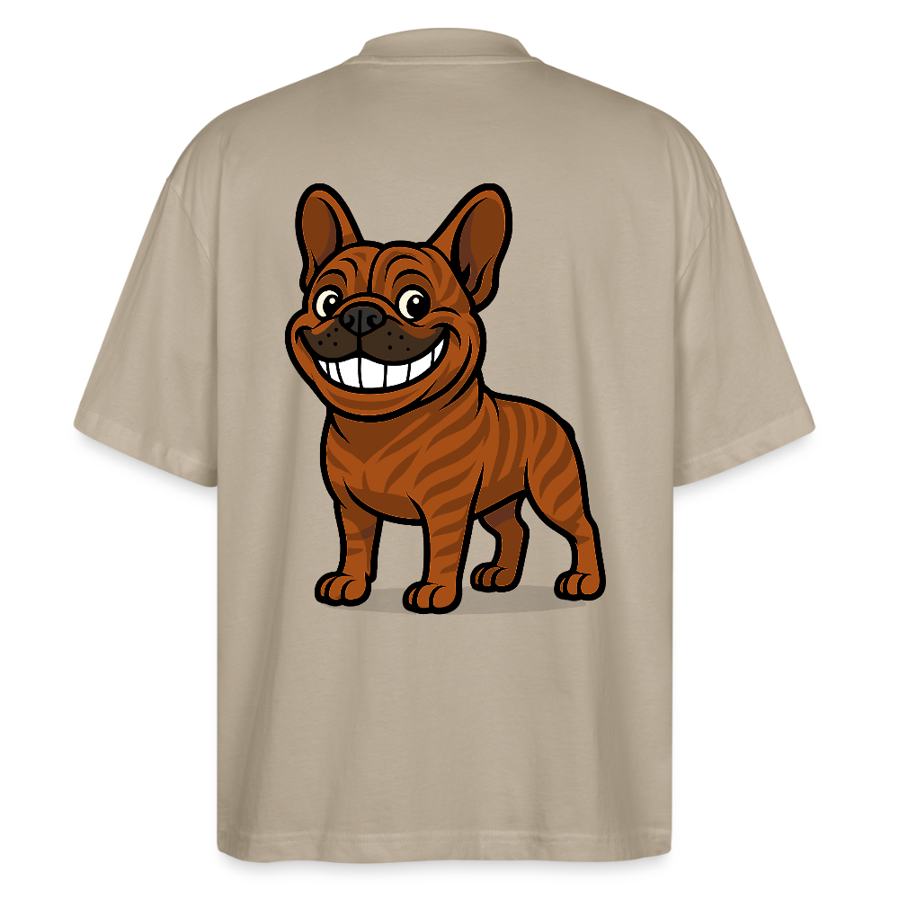 Französische Bulldogge Oversized - Cartoon mit breitem Grinsen – Lustiges Hunde Motiv für Humor-Fans, Tierfreunde und Geschenkideen - Steingrau
