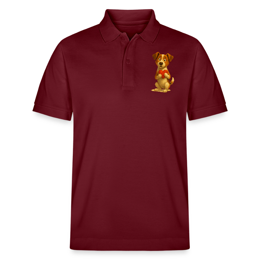 Jack Russell Terrier Poloshirt mit Herz – süßes Cartoon Motiv, liebevoller Hund, Geschenkidee für Valentinstag und Hundeliebhaber - Burgunderrot