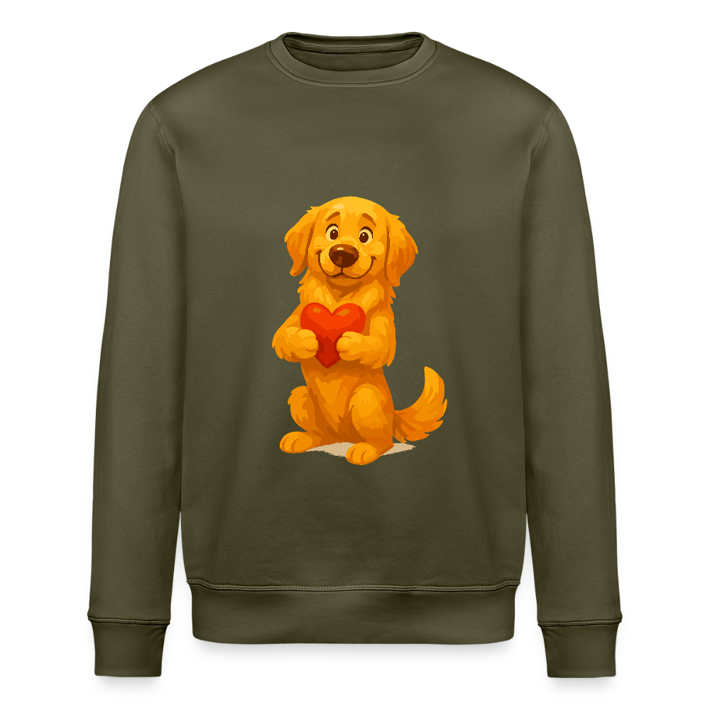 Golden Retriever Sweatshirt mit Herz – süßer Cartoon Hund, liebevolles Motiv für Hundeliebhaber, Valentinstag oder besondere Geschenkideen - Khaki