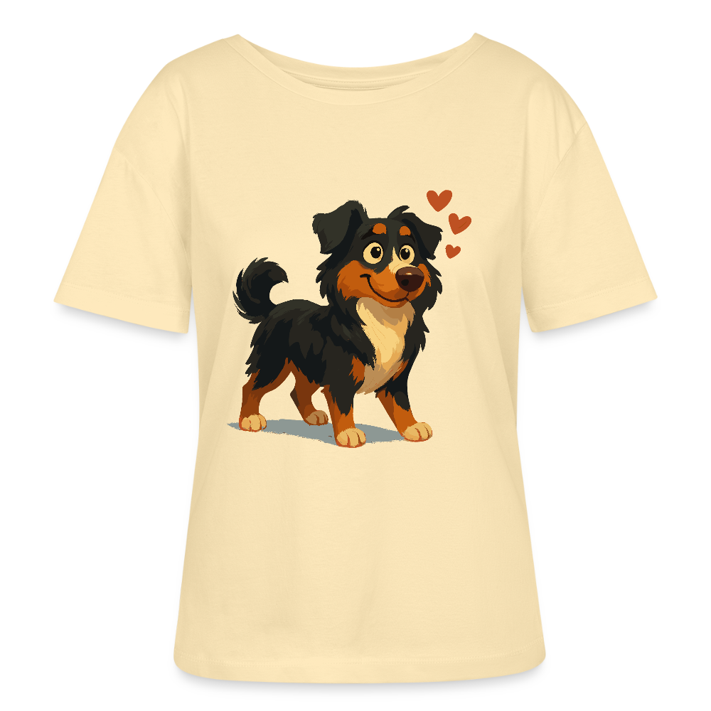 Australian Shepherd Shirt Verliebter Cartoon mit roten Herzen – Liebevolles Hunde Motiv für Valentinstag, Freundschaft und Geschenkideen - Creme