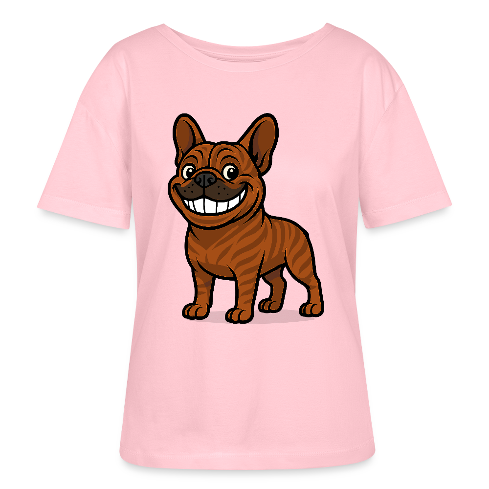 Französische Bulldogge Shirt - Cartoon mit breitem Grinsen – Lustiges Hunde Motiv für Humor-Fans, Tierfreunde und Geschenkideen - Hellrosa