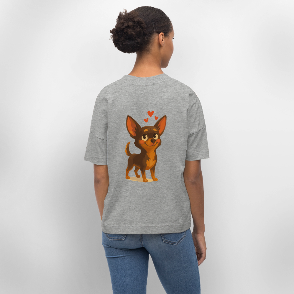 Verliebter Chihuahua Oversized Cartoon Hund mit Herzen – süßes romantisches Tiermotiv, Geschenkidee für Valentinstag und Hundefans - Grau meliert