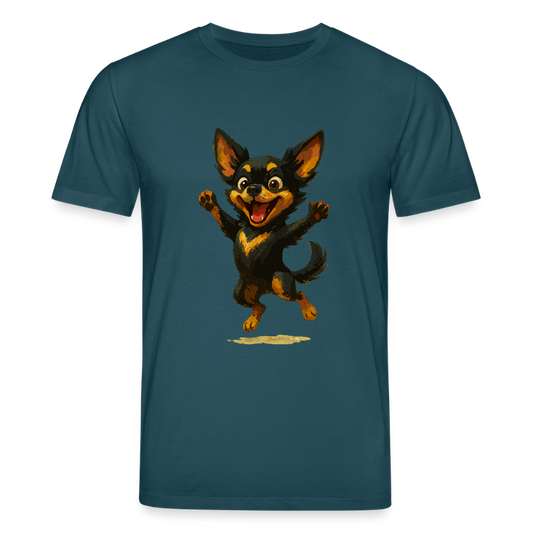 Fröhlicher Chihuahua Cartoon Hund – hüpfendes Tiermotiv voller Lebensfreude, witzige Geschenkidee für Hundefans und Tierfreunde - Dunkles Petrol