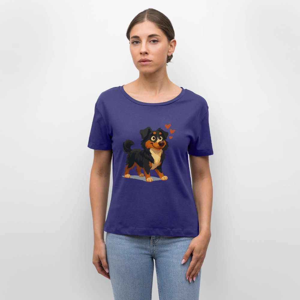 Australian Shepherd Shirt Verliebter Cartoon mit roten Herzen – Liebevolles Hunde Motiv für Valentinstag, Freundschaft und Geschenkideen - Dämmerung