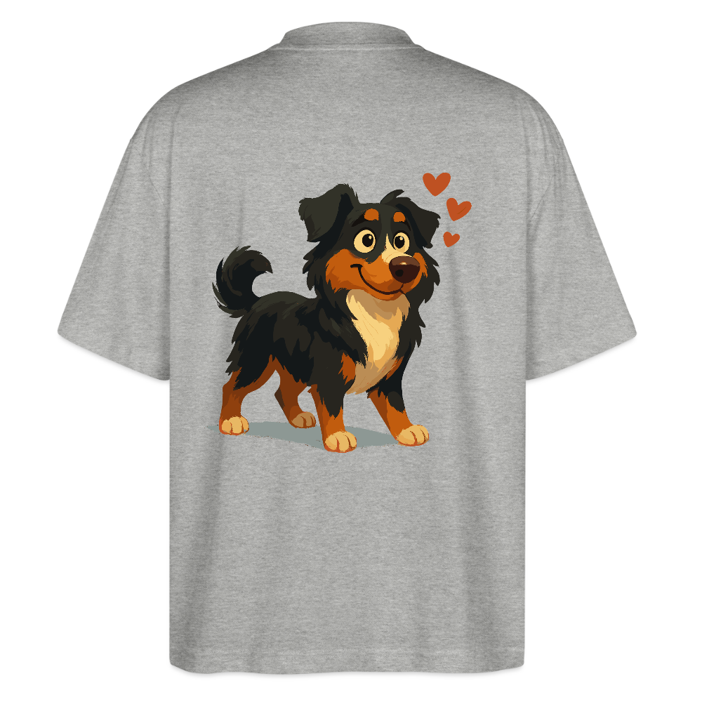 Australian Shepherd Oversized Verliebter Cartoon mit roten Herzen – Liebevolles Hunde Motiv für Valentinstag, Freundschaft und Geschenkideen - Grau meliert