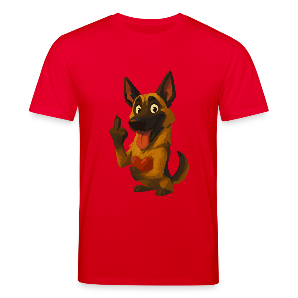 Frecher Malinois T-Shirt mit Herz – witziges und provokantes Hunde Cartoon Motiv für Hundeliebhaber mit Sinn für Humor - Rot
