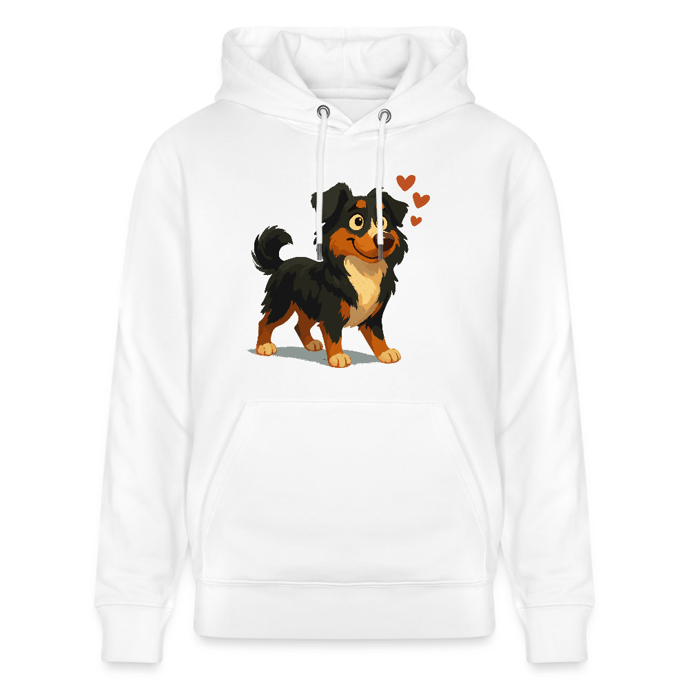 Australian Shepherd Hoodie Verliebter Cartoon mit roten Herzen – Liebevolles Hunde Motiv für Valentinstag, Freundschaft und Geschenkideen - Weiß