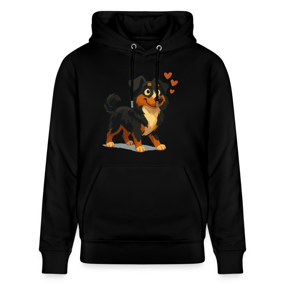 Australian Shepherd Hoodie Verliebter Cartoon mit roten Herzen – Liebevolles Hunde Motiv für Valentinstag, Freundschaft und Geschenkideen - Schwarz