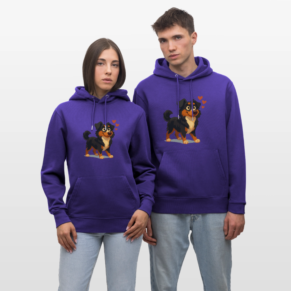 Australian Shepherd Hoodie Verliebter Cartoon mit roten Herzen – Liebevolles Hunde Motiv für Valentinstag, Freundschaft und Geschenkideen - Purple Love 