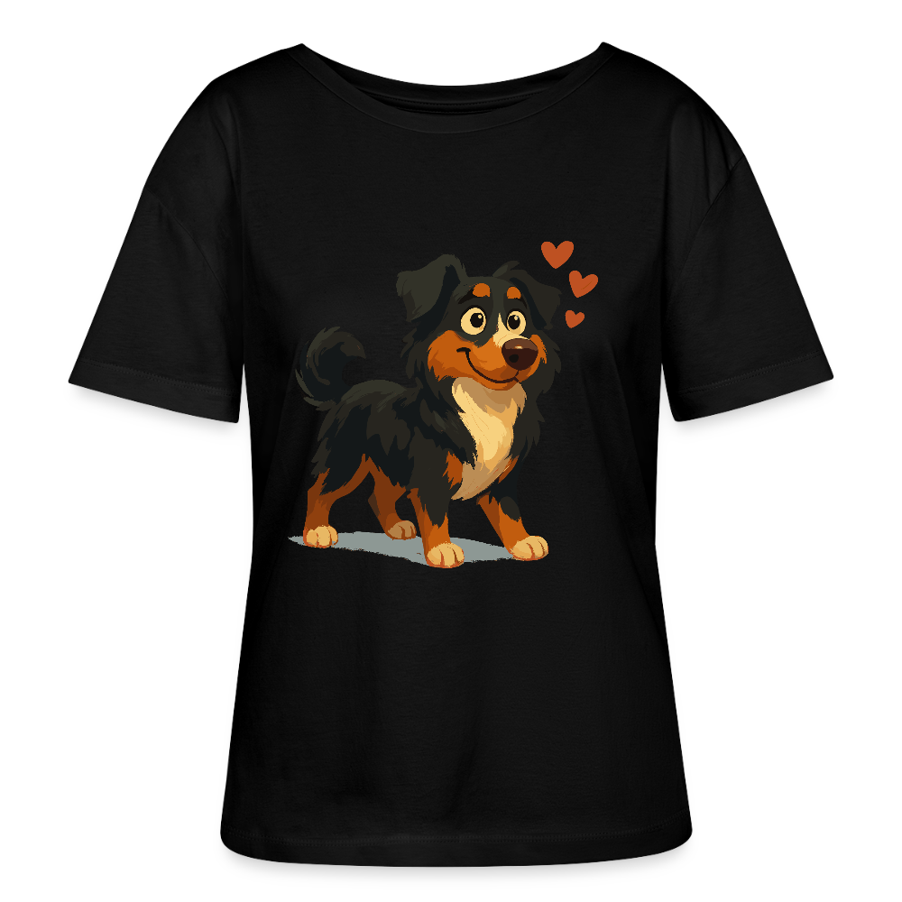 Australian Shepherd Shirt Verliebter Cartoon mit roten Herzen – Liebevolles Hunde Motiv für Valentinstag, Freundschaft und Geschenkideen - Schwarz