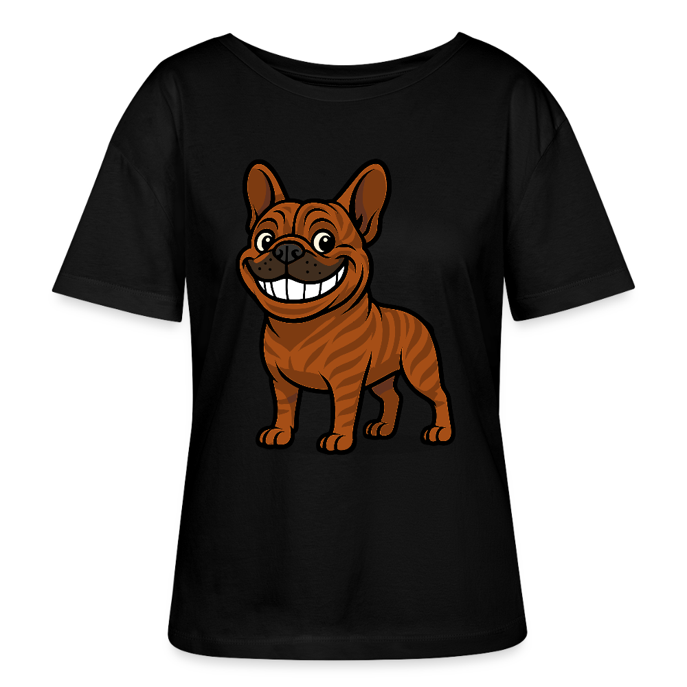 Französische Bulldogge Shirt - Cartoon mit breitem Grinsen – Lustiges Hunde Motiv für Humor-Fans, Tierfreunde und Geschenkideen - Schwarz