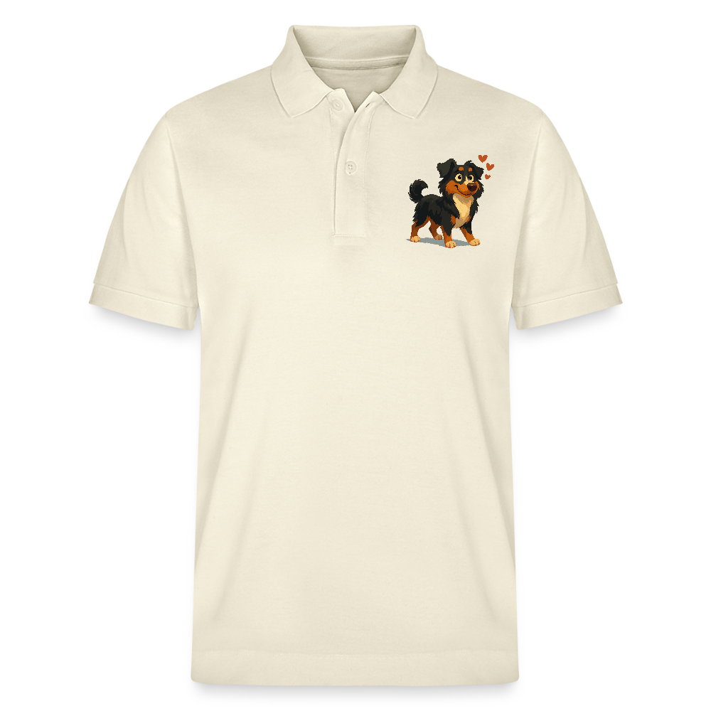 Australian Shepherd Poloshirt Verliebter Cartoon mit roten Herzen – Liebevolles Hunde Motiv für Valentinstag, Freundschaft und Geschenkideen - Weißgrau