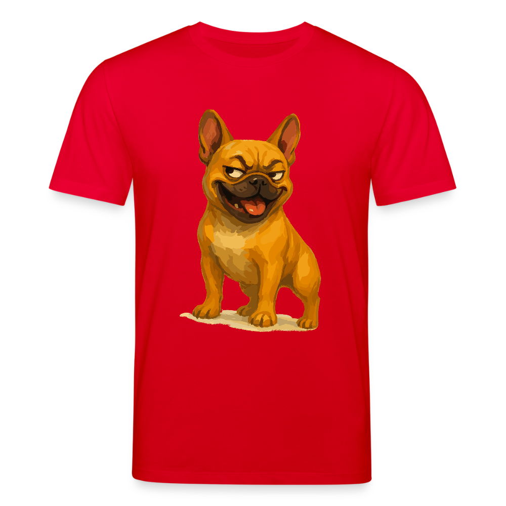 Französische Bulldogge T-Shirt - Frecher Cartoon mit verschmitztem Grinsen – Humorvolles Hunde Motiv für Tierfreunde und Geschenkideen - Rot