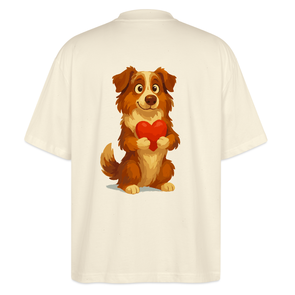 Australian Shepherd Oversized Süßer Cartoon mit Herz – Liebevolles Hunde Motiv für Valentinstag, Freundschaft und Geschenkideen - Weißgrau