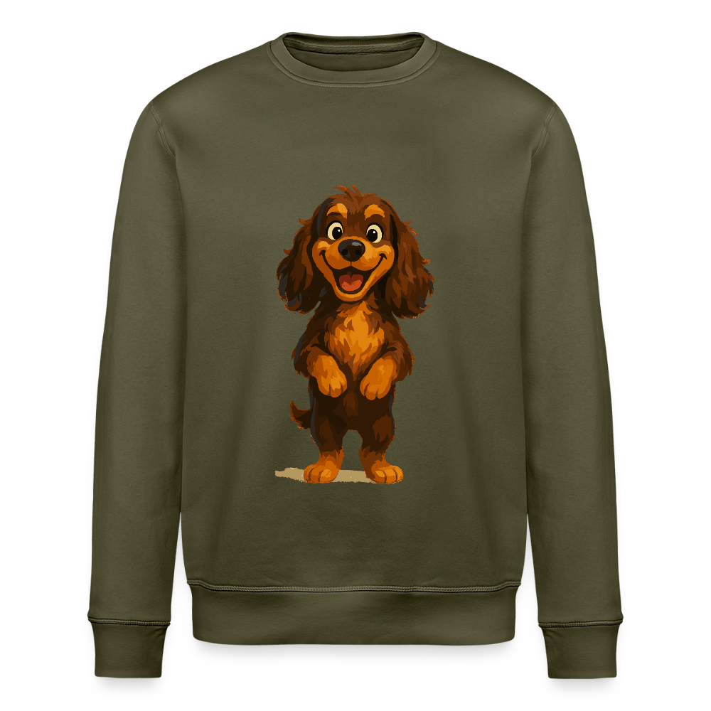 Cocker Spaniel Sweatshirt breit grinsend – Lustiger Cartoon Hund, fröhliches Motiv für Hundeliebhaber und Tierfreunde - Khaki