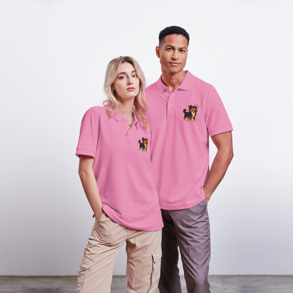 Australian Shepherd Poloshirt Verliebter Cartoon mit roten Herzen – Liebevolles Hunde Motiv für Valentinstag, Freundschaft und Geschenkideen - Blasenrosa