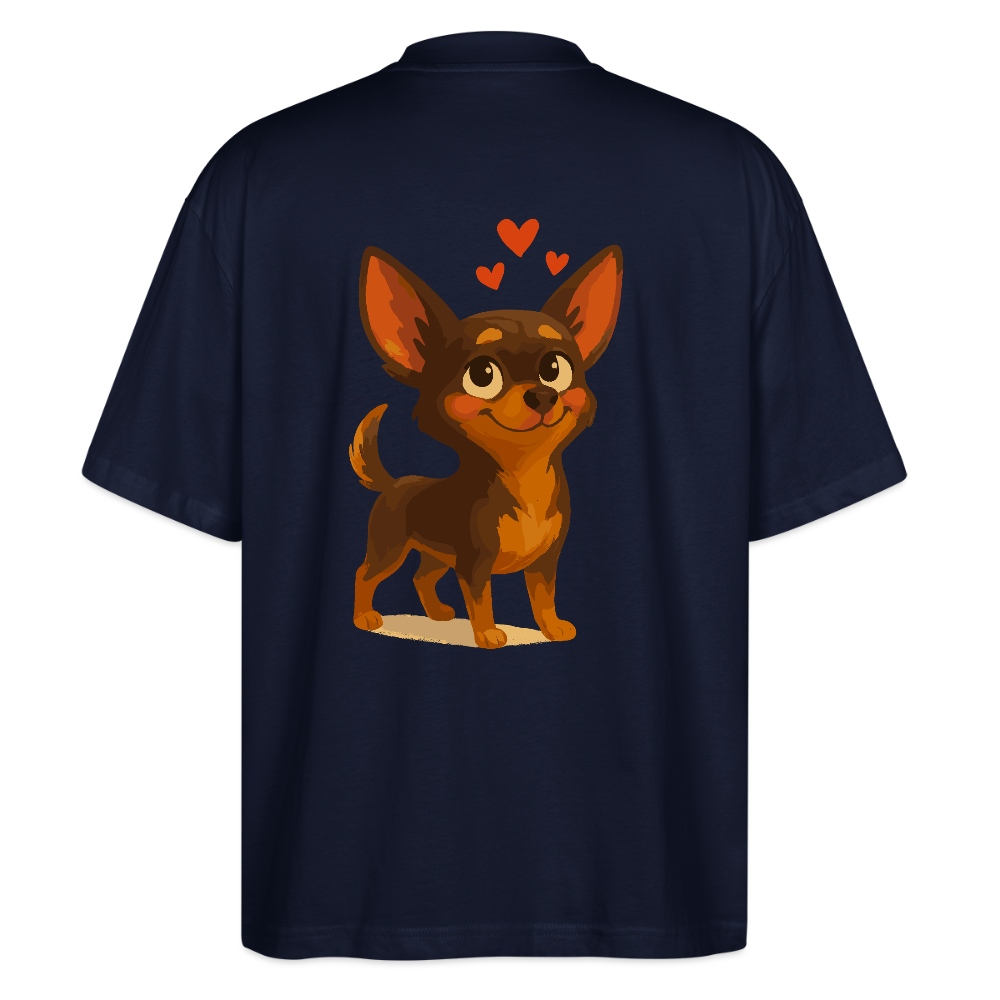Verliebter Chihuahua Oversized Cartoon Hund mit Herzen – süßes romantisches Tiermotiv, Geschenkidee für Valentinstag und Hundefans - Navy