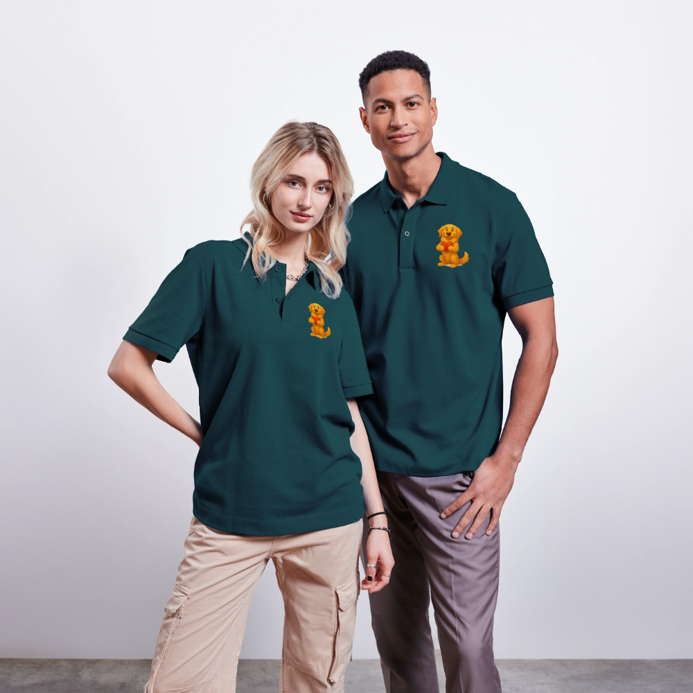 Golden Retriever Poloshirt mit Herz – süßer Cartoon Hund, liebevolles Motiv für Hundeliebhaber, Valentinstag oder besondere Geschenkideen - Dunkles Petrol