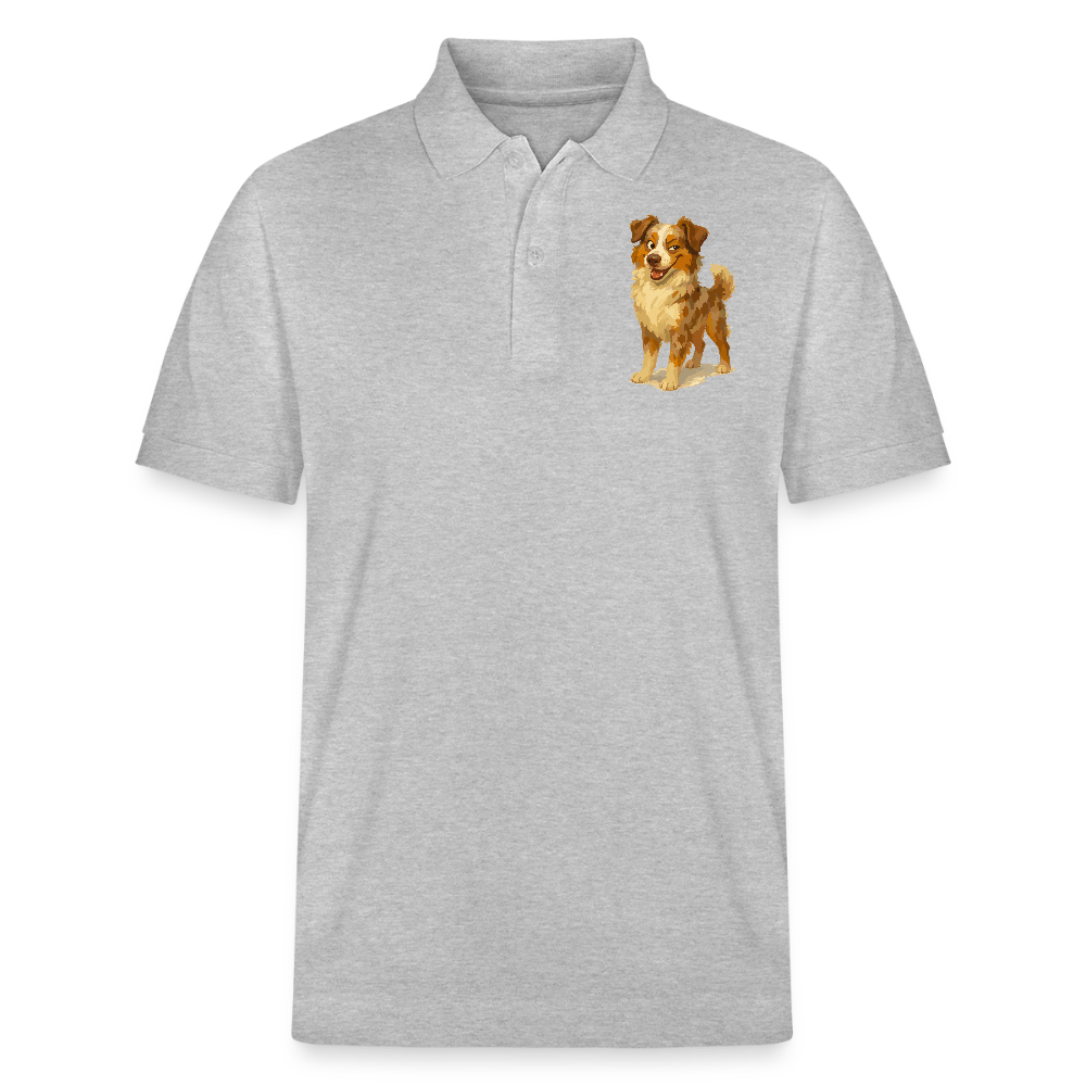 Australian Shepherd Poloshirt Frecher Cartoon mit verschmitztem Grinsen – Humorvolles Hunde Motiv für Tierfreunde und Geschenkideen - Grau meliert