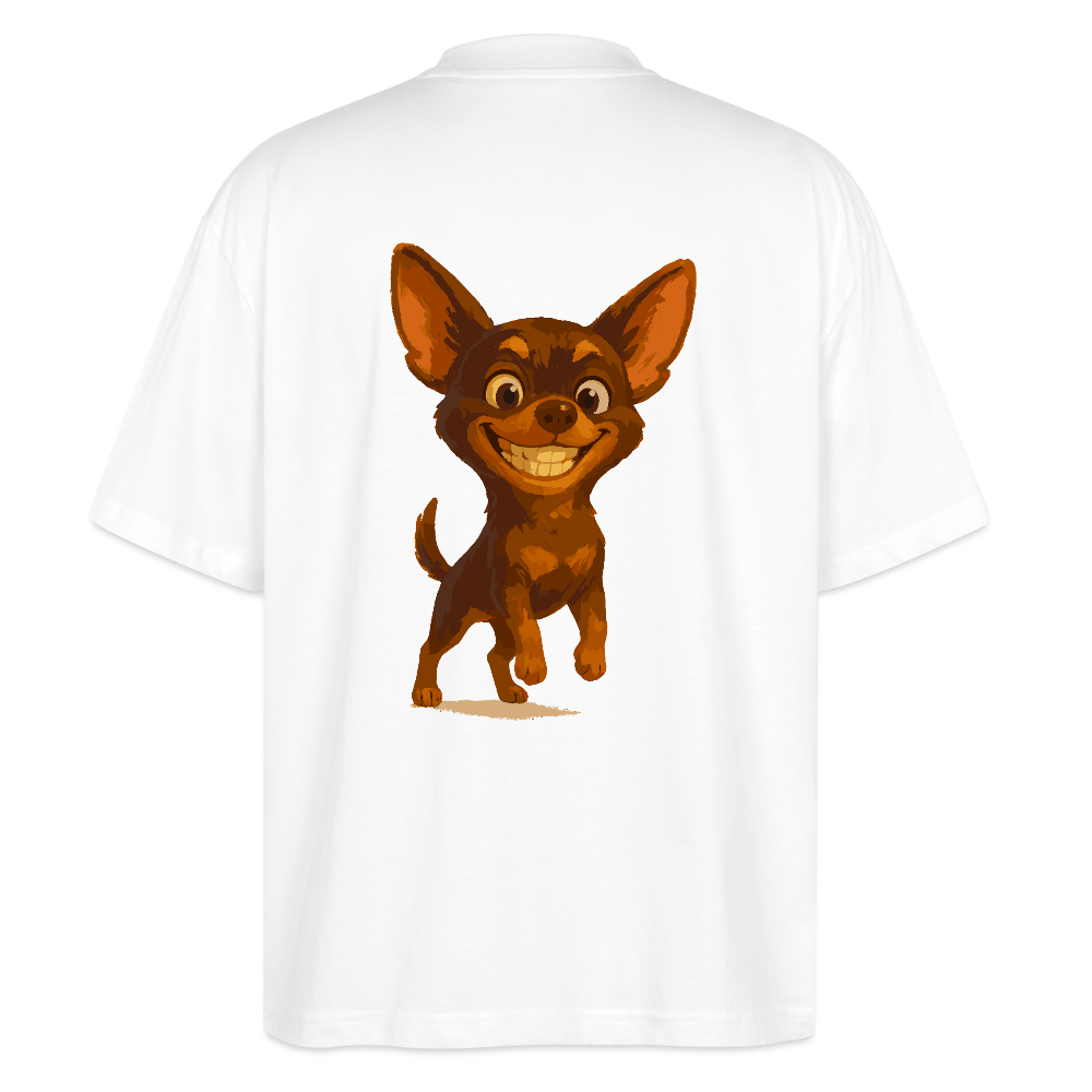 Grinsender Chihuahua Oversized Cartoon Hund – witziges Tiermotiv mit großem Lächeln, Geschenkidee für Hundefans und Tierfreunde - Weiß